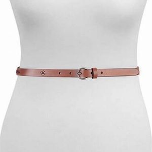 Frye Embroidered Leather Skinny Belt, Size Large